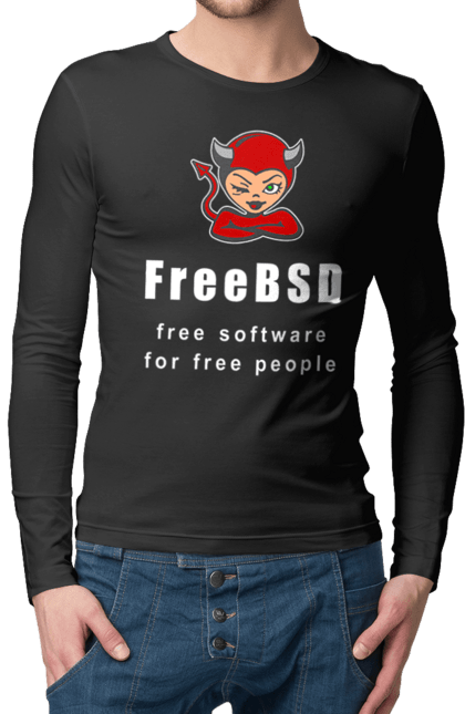Чоловічий лонгслів з принтом "Freebsd Для Вільних". Bsd, freebsd, unix, адміністратор, айті, айтішник, безкоштовна, безкоштовно, бестія, білий, вільна, демон, демонесса, доступність, незалежність, операційна система, ос, програміст, програмне забезпечення, свобода, сисадмін, система, системний адміністратор, софт, текст, червоний. 2070702