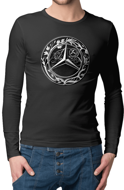 Чоловічий лонгслів з принтом "Mercedes Benz Лого Арт". Авто, автомобіль, логотип мерседес, машини, мерс, мерседес. 2070702