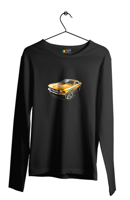 Чоловічий лонгслів з принтом "Форд мустанг". Американська легенда, жовтий мустанг, культове авто, мустанг, потужне авто, форд мустанг, шелбі. 2070702