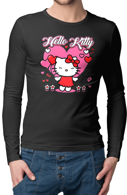 Чоловічій лонгслів з принтом "Хелло Кітті". Hello kitty, бренд, кіт, кошеня, персонаж, хелло кітті. 2070702