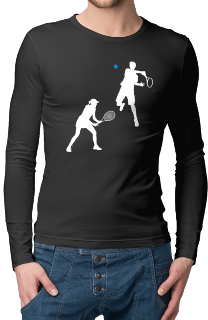 Чоловічий лонгслів з принтом "Теніс". Великий теніс, гравці, грунт, м`яч, призовий фонд, ракетка, спонсор, турнір на ґрунті, турнірна сітка, хард. 2070702