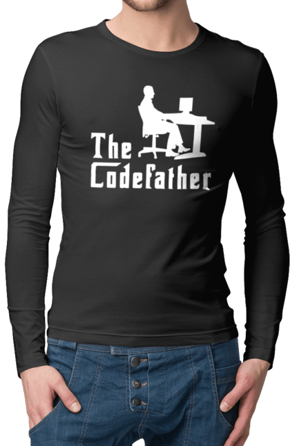 Чоловічій лонгслів з принтом "Батько коду". Айті, айтішник, батько коду, для айтішника, для програміста, подарунок айтішнику, подарунок програмісту, програміст, розробник. CustomPrint.market
