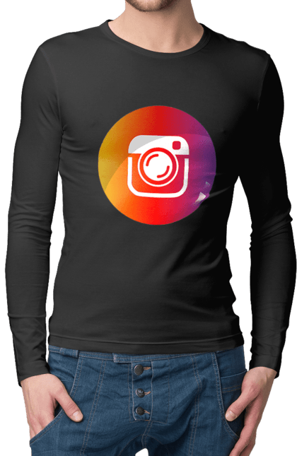 Чоловічій лонгслів з принтом "Instagram". Cool, gram, insta, instagram, orange, popular, red. CustomPrint.market