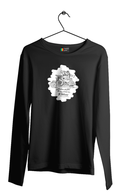 Чоловічий лонгслів з принтом "Шевченка на мотоциклі". Вірш, енеїда, книги, кобзар, мотоцикл, українка, шевченка. 2070702