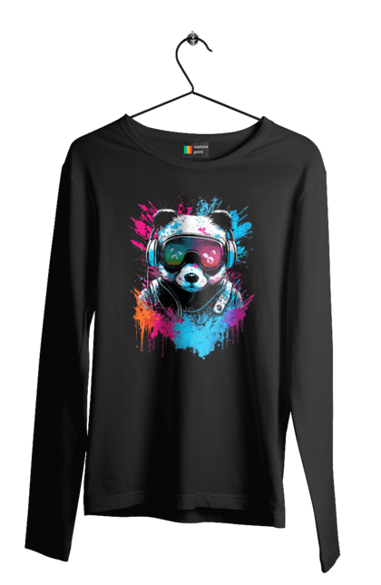 Чоловічий лонгслів з принтом "Панда в VR шолом". Віртуальна реальність, гік, панда, персонаж, шолом. 2070702