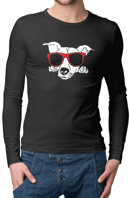 Men`s longsleeve with prints The Dog Peeks Out. Dog, glasses, peep out. 2070702