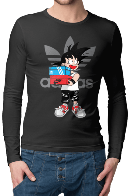 Мужской лонгслив с принтом Adidas Сон Гоку. Adidas, anime, dragon ball, son goku, адидас, аниме, гоку, жемчуг дракона, манга, сон гоку. 2070702