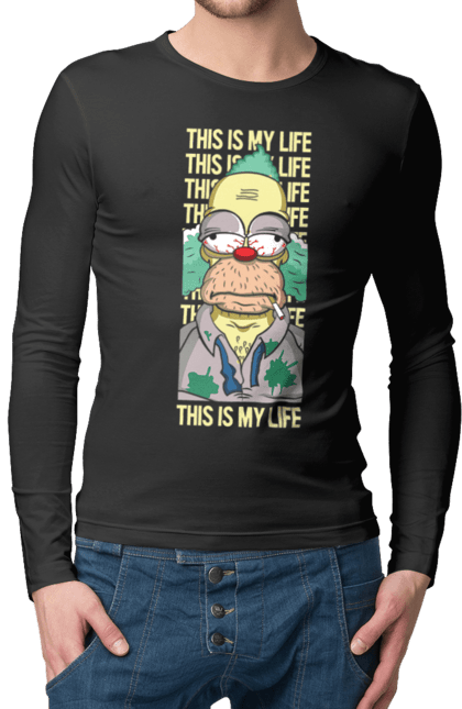 Чоловічій лонгслів з принтом "THIS IS MY LIFE KRUSTY plus". Krusty, krusty the clown, simpsons, клоун красті, красті, сімпсони. 2070702