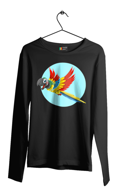 Чоловічий лонгслів з принтом "Папуга". Барвистий папуга, какаду, кольоровий папуга, папуга, що летить. 2070702