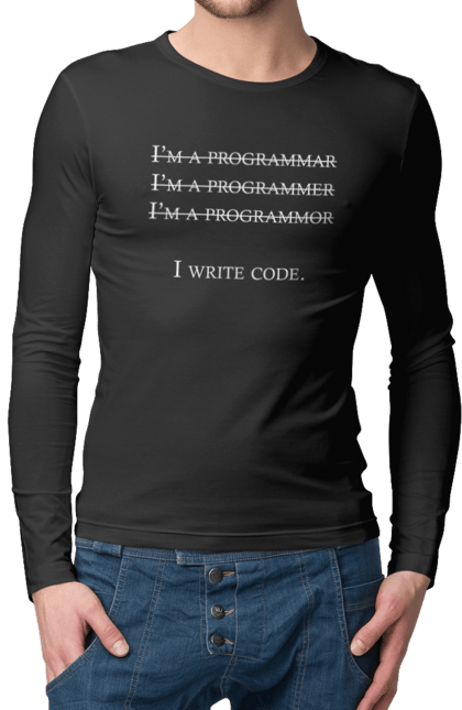 Чоловічій лонгслів з принтом "Я Пишу Код, Програміст, Білий". День програміста, код, пишу код, програма, програміст. CustomPrint.market