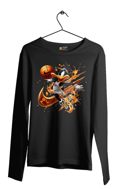 Men's longsleeve with prints Daffy Duck Nike. Cartoon, character, daffy duck, duck, looney tunes, merrie melodies, nike, warner brothers. 2070702