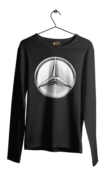 Чоловічий лонгслів з принтом "Mercedes Benz Лого Металік". Авто, автомобіль, логотип мерседес, машини, мерс, мерседес. 2070702