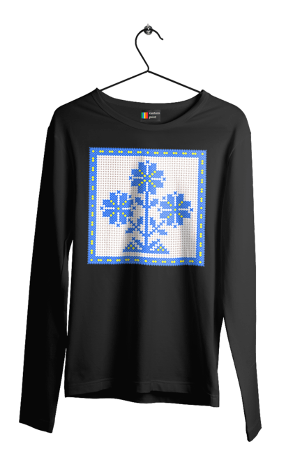 Чоловічий лонгслів з принтом "Жовто блакитна вишивка квіти". Вишивка, вишивка хрестиком, квіти, символ україни, традиції україни, україна. 2070702