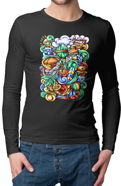 Чоловічий лонгслів з принтом "Канікули відпочинок арт". Відпочинок, канікули, літо, море, пляж, подорож. 2070702