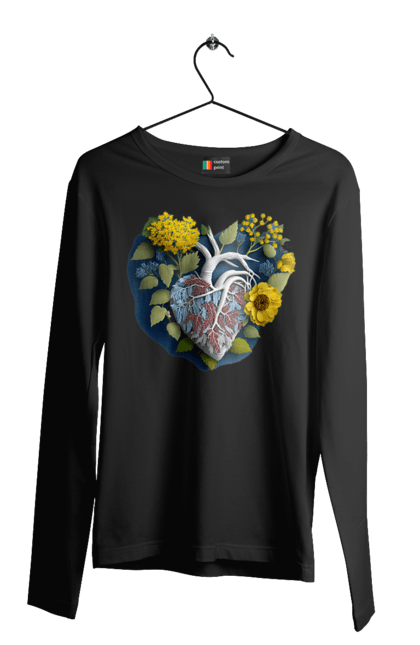Чоловічий лонгслів з принтом "Серце квіти". Люблю україну, перемога україни, серце, символи україни, соняшник, традиції україни, україна. 2070702