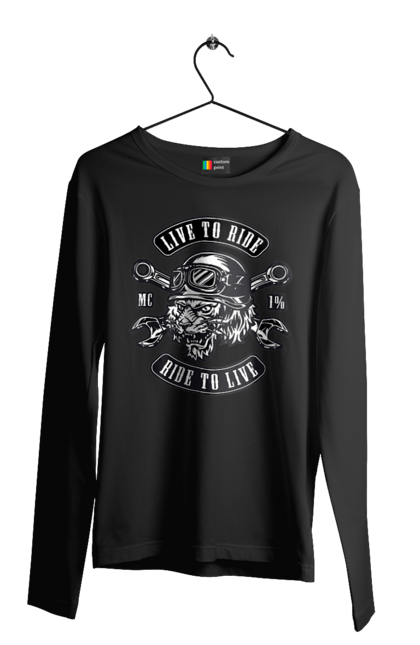 Чоловічий лонгслів з принтом "Жити, Щоб Їздити, Тигр". Їздити, мопед, тигр. 2070702