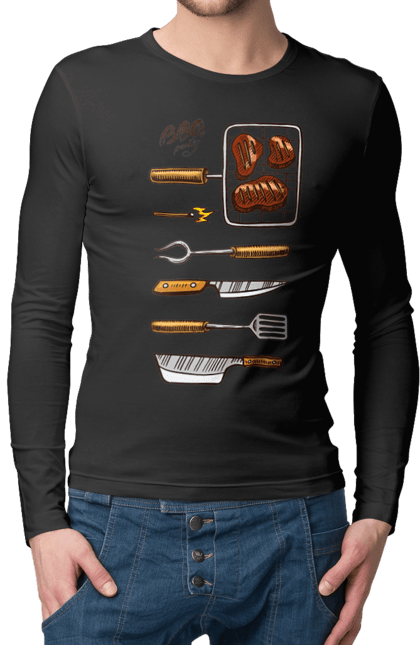 Men`s longsleeve with prints Barbecue Party. B-b-q, fry, meat. 2070702