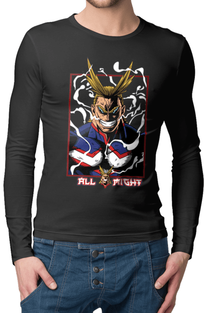 Чоловічій лонгслів з принтом "Моя академія героїв Всемогутній". All might, my hero academia, yagi toshinori, академія юей, аніме, всемогутній, манга, моя геройська академія, один за всіх, тошинорі ягі. 2070702