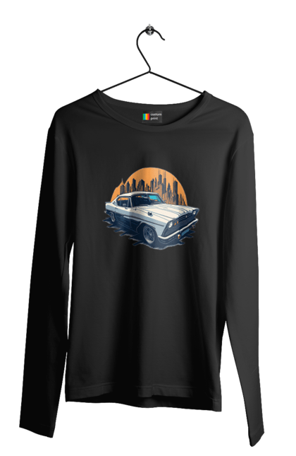 Чоловічий лонгслів з принтом "Вінтажне зображення авто". Автомобіль, вінтажне зображення, місто. 2070702
