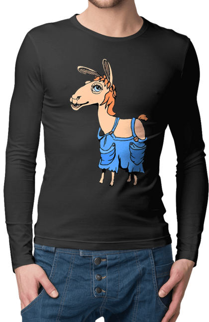 Чоловічий лонгслів з принтом "Лама В Комбінезоні". Комбінезон, лама. 2070702