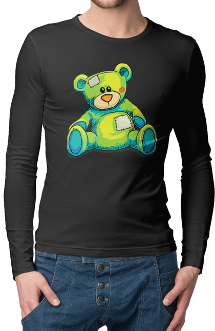 Men's longsleeve with prints Teddy bear. Animal, bear, gift, kisses, old, patches, teddy, teddy bear, toy, vintage. 2070702