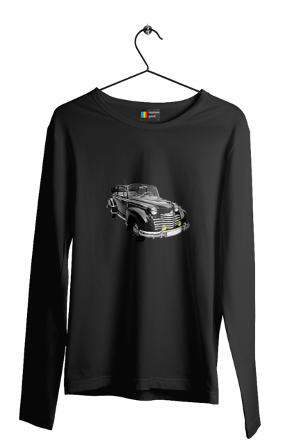Чоловічий лонгслів з принтом "Авто.5". Авто, професійне фото, ретро авто, фото, чорний колір. 2070702