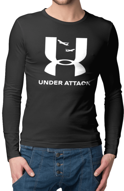 Чоловічий лонгслів з принтом "Under Attack white". Андер армор, бренди, гумор, приколи, прикольні, ундер армор. 2070702