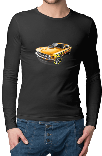 Чоловічий лонгслів з принтом "Форд мустанг". Американська легенда, жовтий мустанг, культове авто, мустанг, потужне авто, форд мустанг, шелбі. 2070702