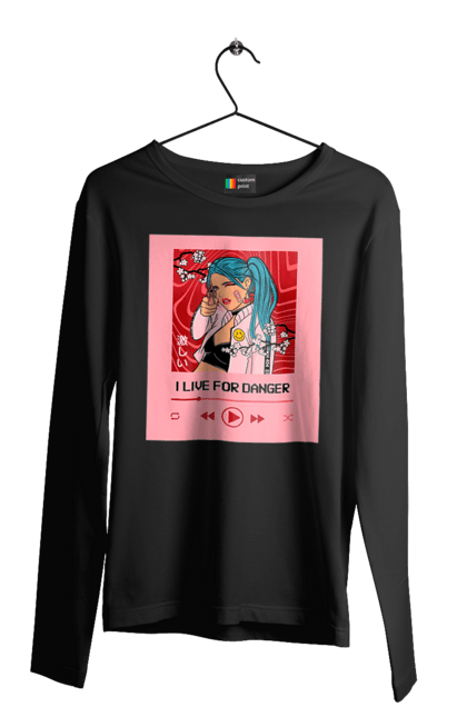 Чоловічий лонгслів з принтом "I Live For Danger". Аніме, музика, пістолет, програвач. 2070702