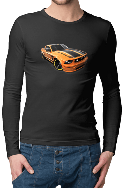 Чоловічий лонгслів з принтом "Помаранчева, швидкісна машина". Їзда, колеса, машина, швидкість. 2070702