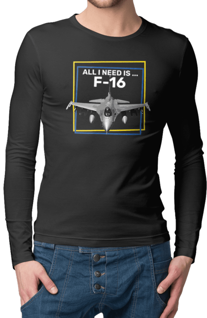 Чоловічий лонгслів з принтом "F16". F16, himars, залужний, зброя, літак. 2070702