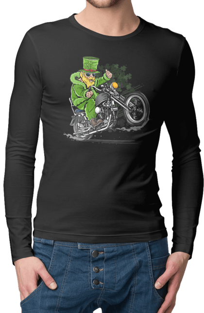 Чоловічий лонгслів з принтом "Патрік На Мотоциклі". Мотоцикл, патрик, свято. 2070702