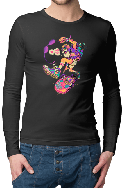 Чоловічий лонгслів з принтом "Дід на хвилі". Будь молодим, вогонь, ганяй, грай, дід та скейт, драйв, крутий дід, молодість у душі, спорт, старість. 2070702