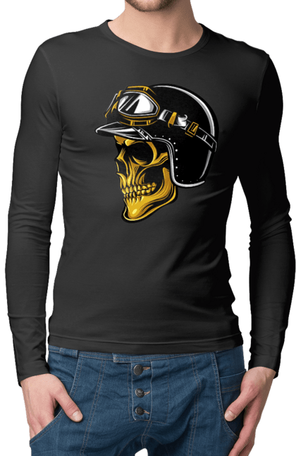 Чоловічий лонгслів з принтом "Череп в мотошоломі". Крутий, очі, череп, шолом. 2070702