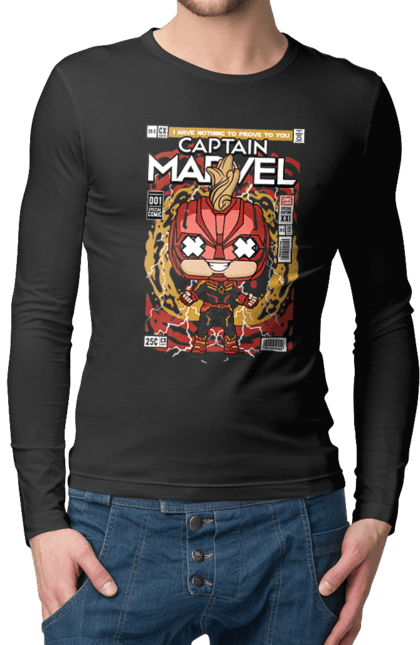 Чоловічій лонгслів з принтом "Captain Marvel". Герой, дивуватися, капітан, капітан марвел, комікси, месники. Funkotee