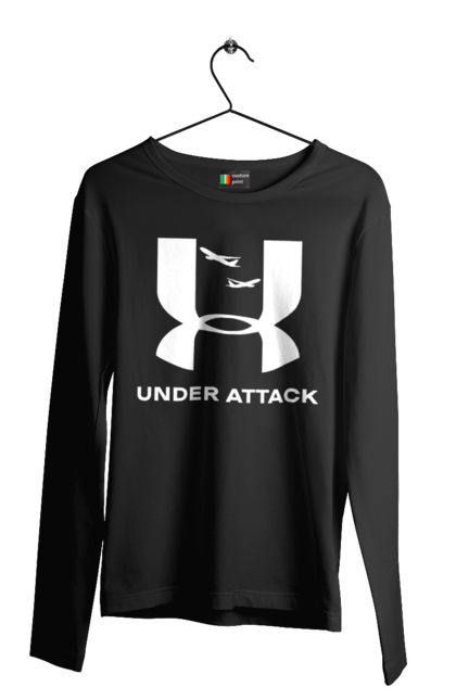 Чоловічий лонгслів з принтом "Under Attack white". Андер армор, бренди, гумор, приколи, прикольні, ундер армор. 2070702