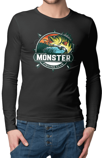 Чоловічий лонгслів з принтом "Рибальський клуб". Відпочинок, рибак, рибальський клуб, хоббі. 2070702
