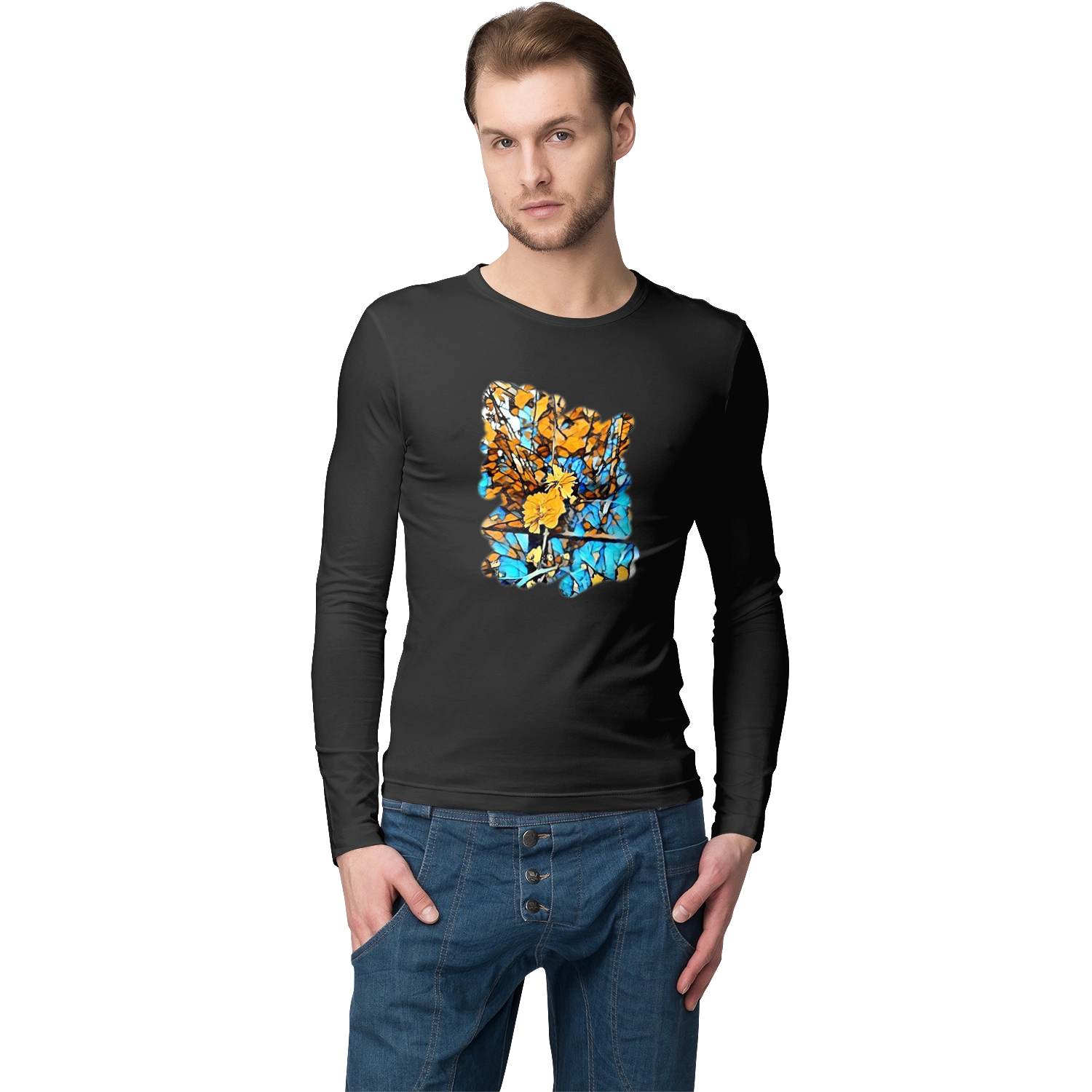 Yellow flowers on a blue background