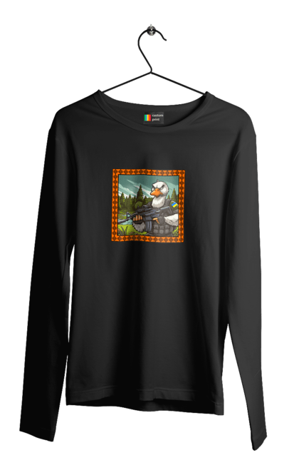 Чоловічий лонгслів з принтом "Гусячий десант". Біологічна зброя, бойові гуси, військовий гусак, гусячий десант, зброєні сили, прапор, символіка, україна. 2070702