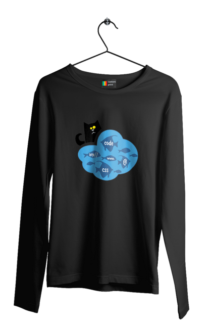 Чоловічий лонгслів з принтом "Кіт програміст". Angular, c, css, html, it, javascript, jquery, php, python, react, svelt, vue, айтишник, айті, гумор, код, кодувати, прогер, програміст, програмісти, ти ж, ти ж програміст, тиж програміст. 2070702