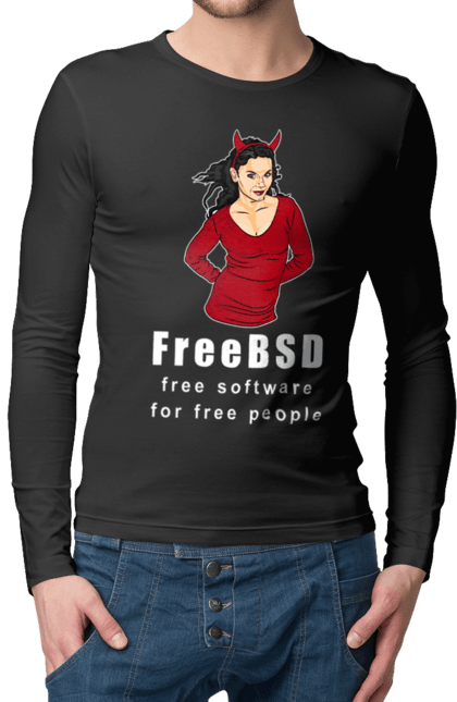 Чоловічий лонгслів з принтом "Freebsd Для Вільних". Bsd, freebsd, unix, адміністратор, айті, айтішник, безкоштовна, безкоштовно, бестія, білий, вільна, демон, демонесса, доступність, незалежність, операційна система, ос, програміст, програмне забезпечення, свобода, сисадмін, система, системний адміністратор, софт, текст, червоний. 2070702