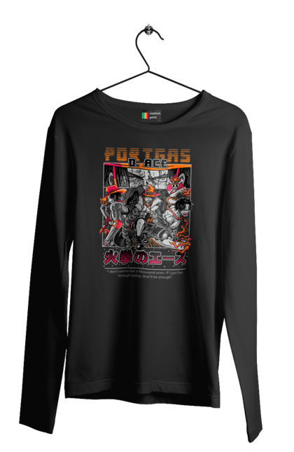 Men's longsleeve with prints One Piece Portgas D. Ace. Anime, fire fist, gol d. ace, manga, one piece, portgas d. ace, straw hat pirates. 2070702