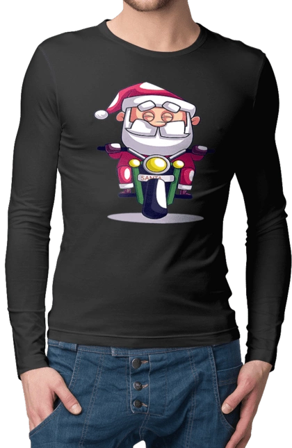 Счастливый санта на мотоцикле