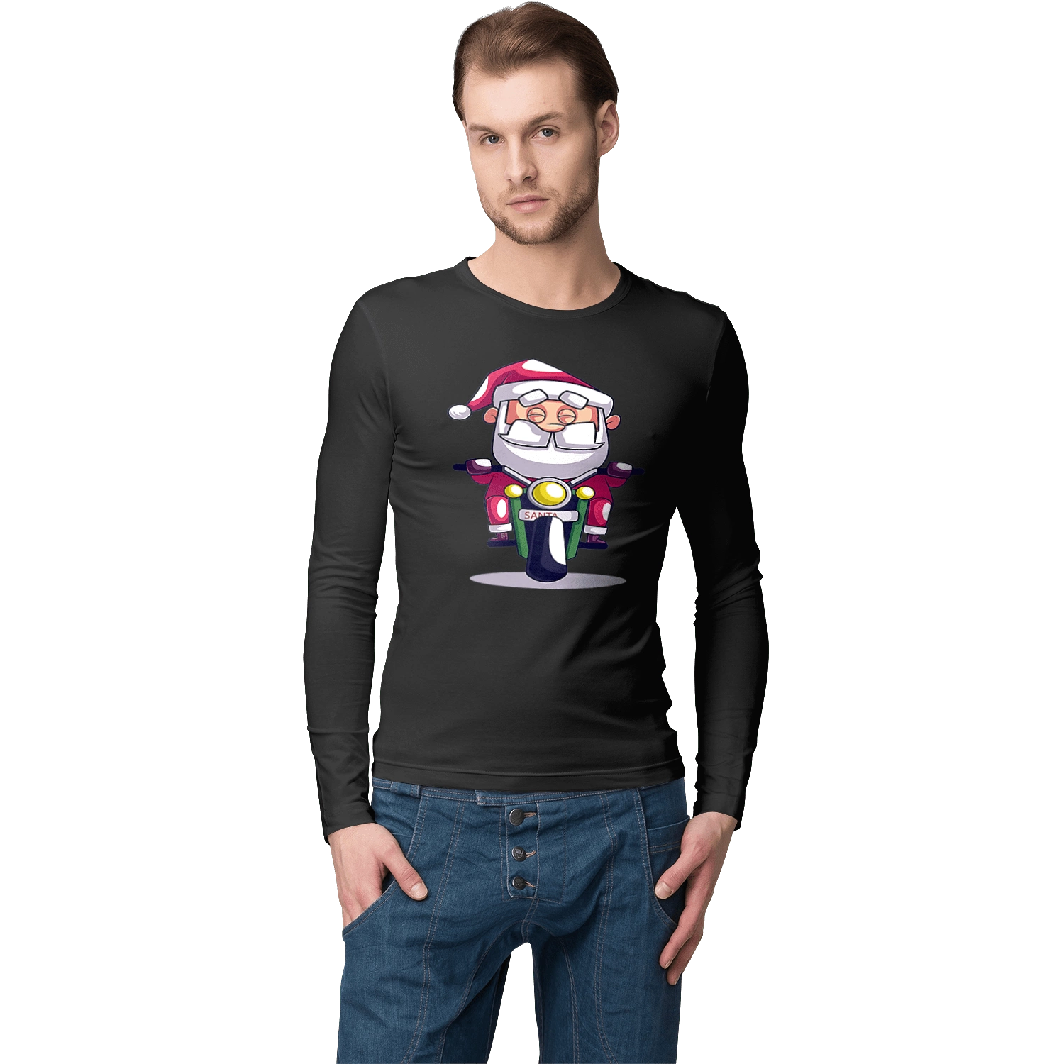 Счастливый санта на мотоцикле