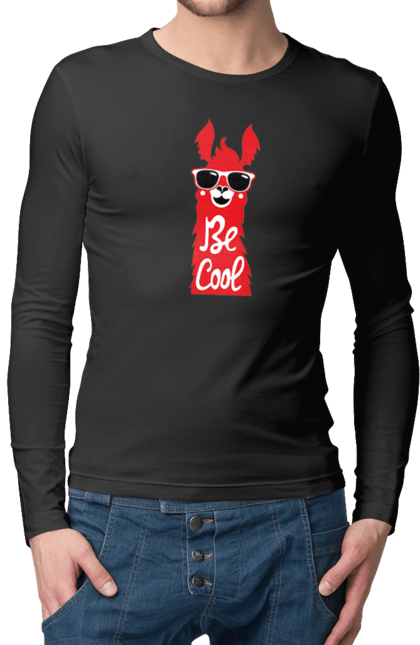 Чоловічий лонгслів з принтом "Крута лама". Звірі, круте, круто, лама, окуляри, тварини. 2070702