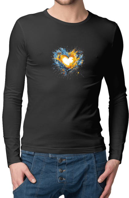 Men`s longsleeve with prints Patriot heart. Heart, patriotic, ukraine, ukrainian, ukrainian flag. 2070702