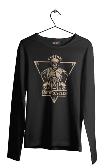 Чоловічий лонгслів з принтом "Скелет на мотоциклі". Драйв, мотоцикл, скелет. 2070702