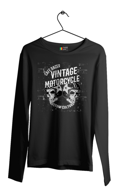 Чоловічий лонгслів з принтом "мото вантажу". Вінтаж, мото, череп, шолом. 2070702