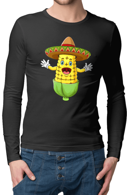Чоловічий лонгслів з принтом "Кукурудза Сомбреро". Їжа, кукурудза, сомбреро. 2070702