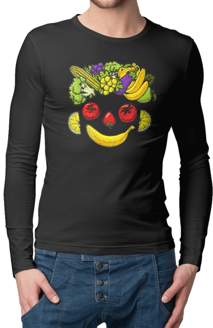 Чоловічий лонгслів з принтом "Зсж Посмішка". Зож, овоч, посмішка, фрукт. 2070702